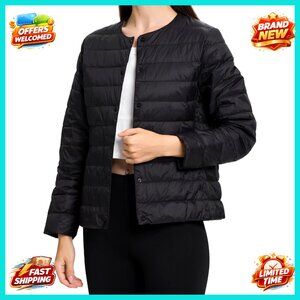 Quilted Puffer Jacket Collarless Down Coat Lightweight Portable Storage Bag